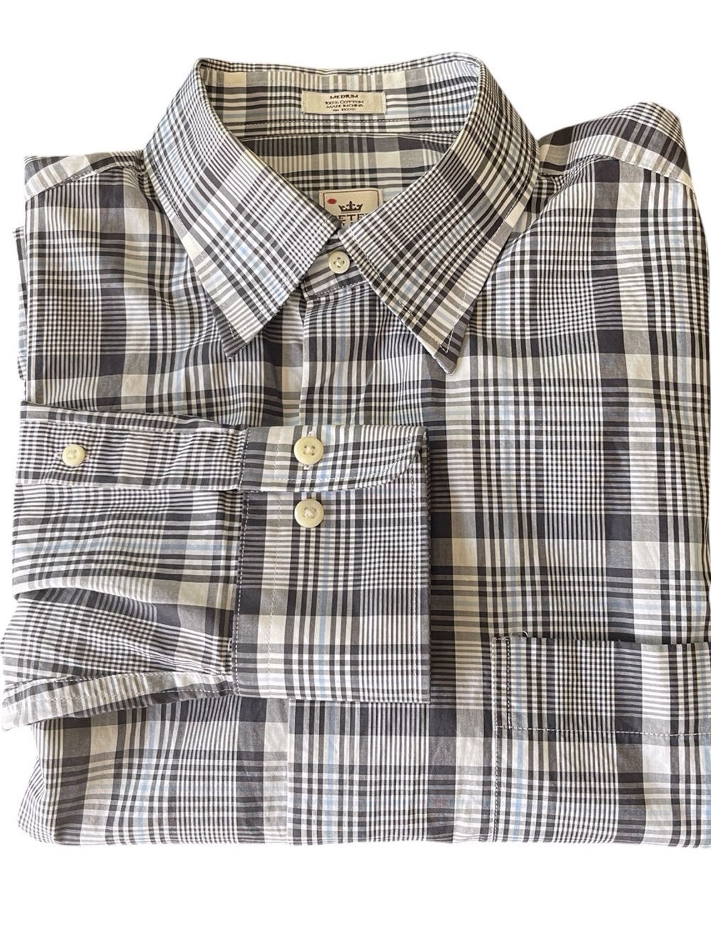 Peter Millar Cotton White/Blue/Navy Plaid Button Down Shirt (M)